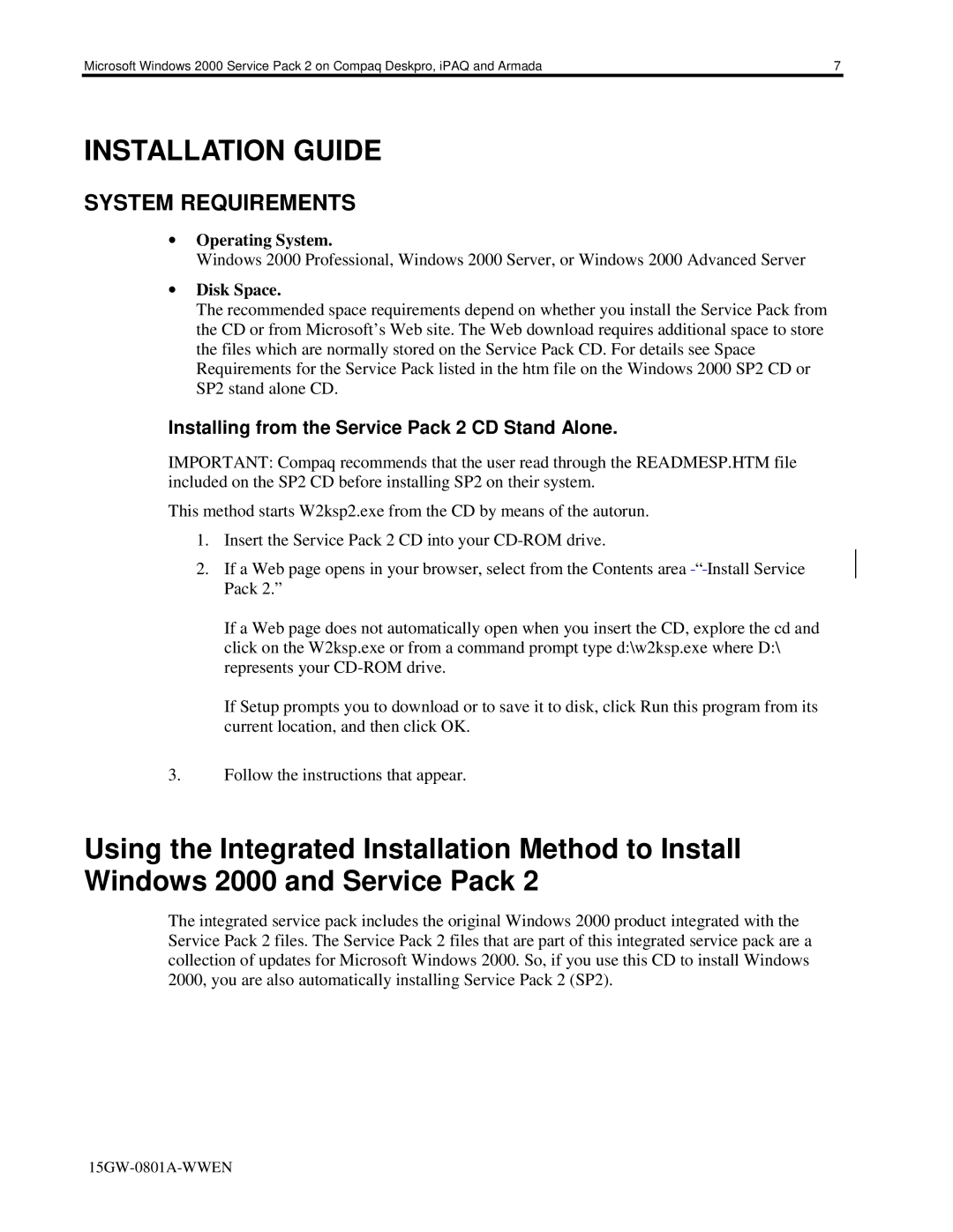 HP 110s manual Installation Guide, Installing from the Service Pack 2 CD Stand Alone 