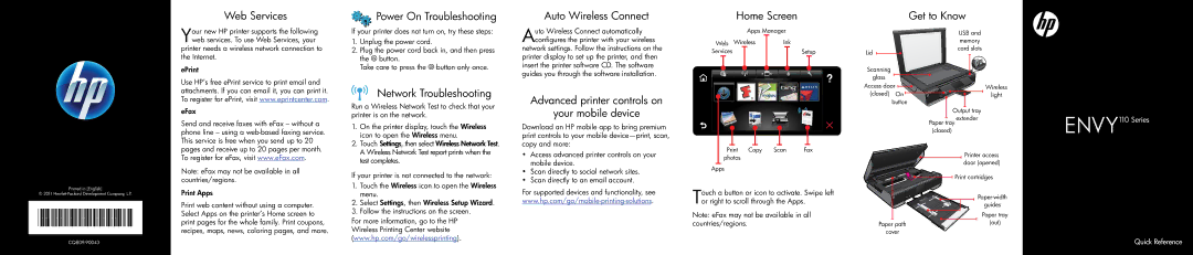 HP 110 - D411a manual Network Troubleshooting, Advanced printer controls on Your mobile device, CQ809-90043* *CQ809-90043 