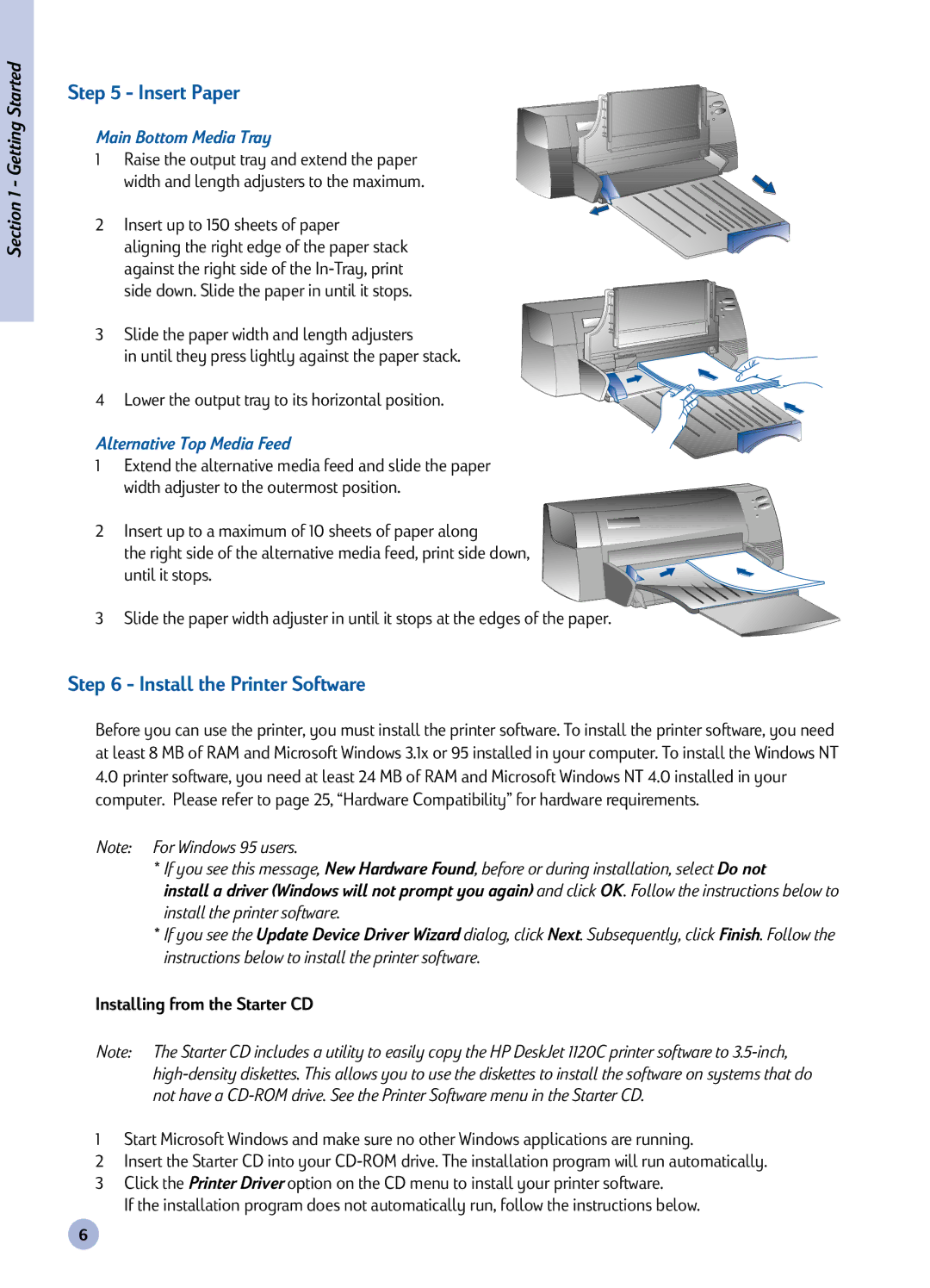 HP 1120C manual Insert Paper, Install the Printer Software, Installing from the Starter CD 