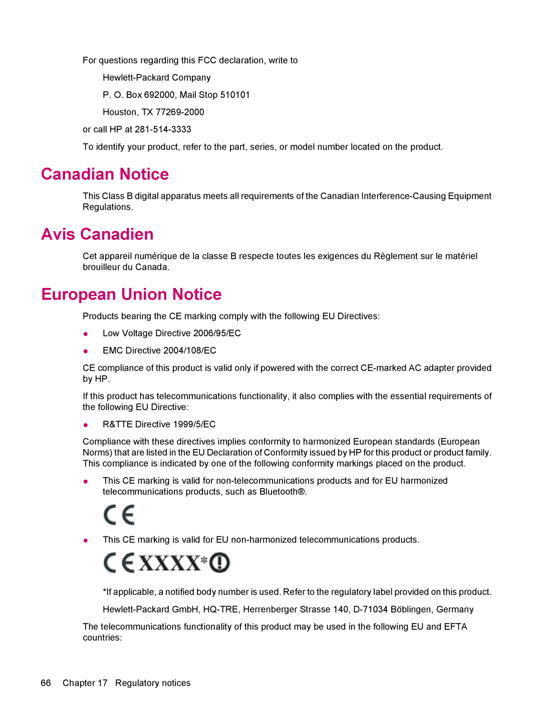 HP 114 Classic Handheld manual Canadian Notice, Avis Canadien, European Union Notice 