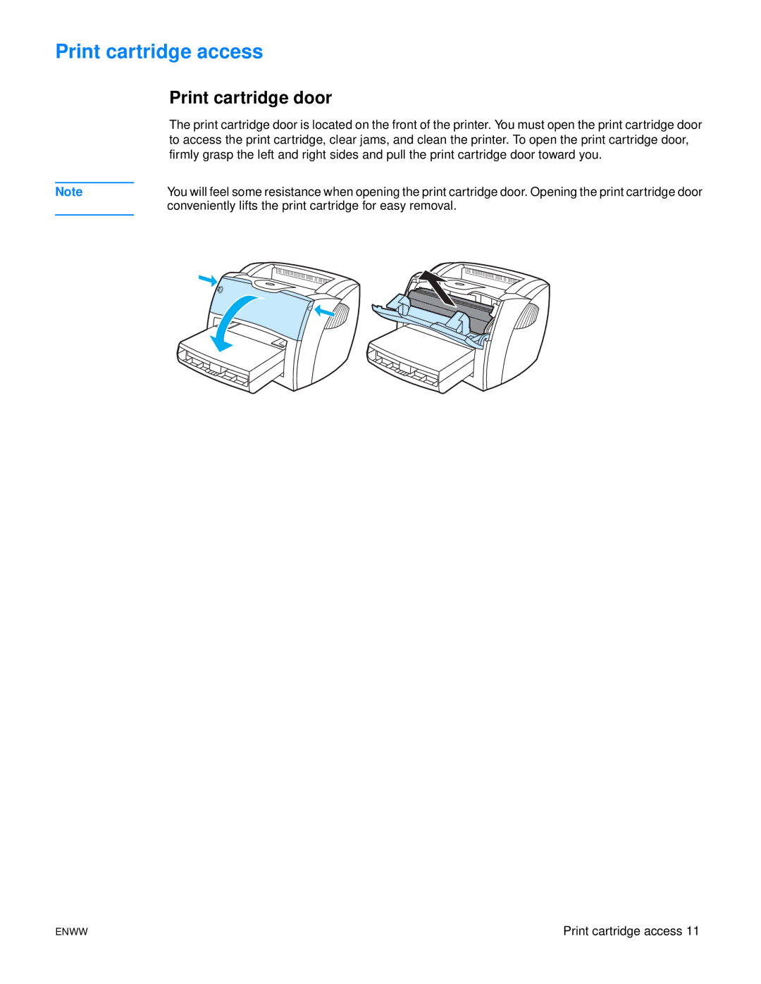 HP 1150 1300 1300n manual Print cartridge access, Print cartridge door 