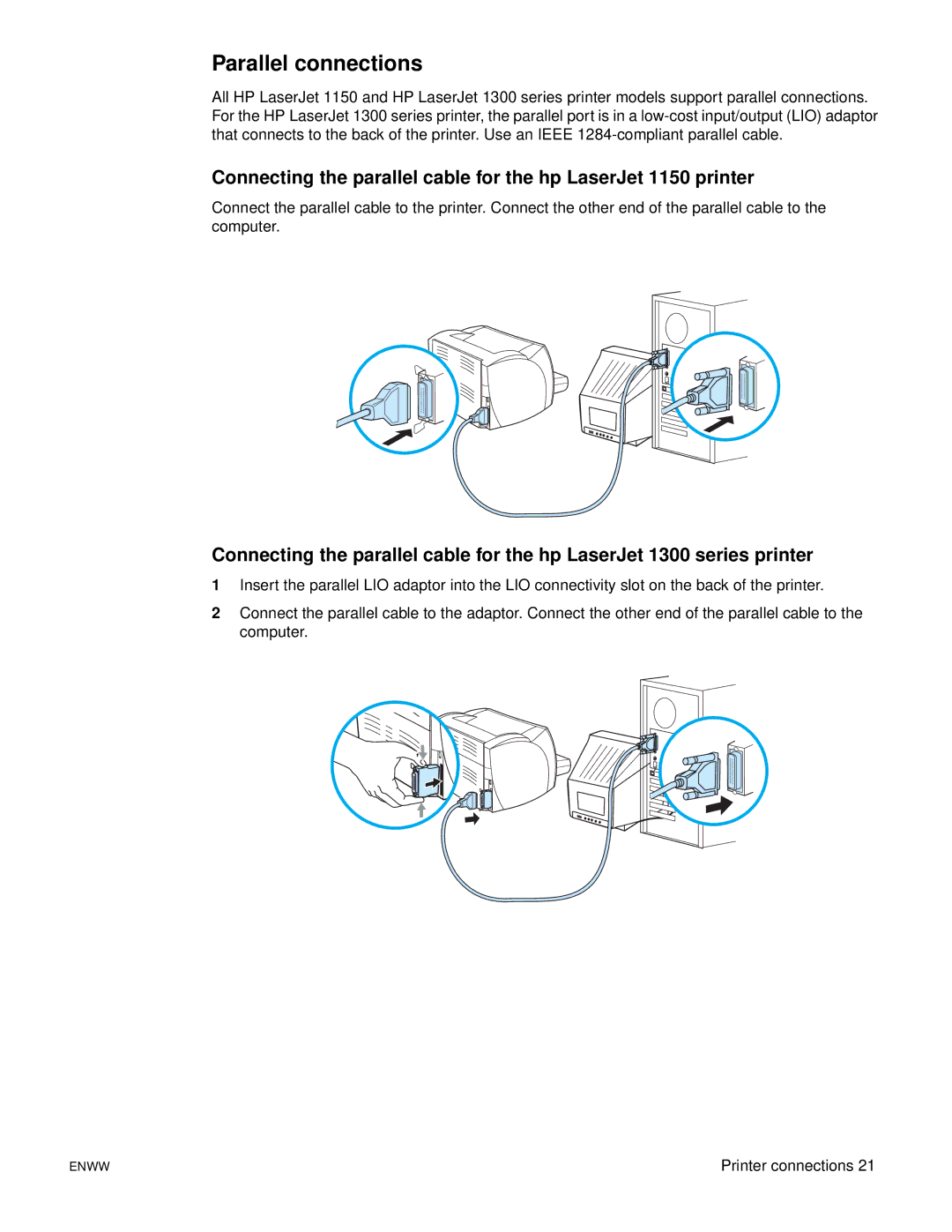 HP 1150 1300 1300n manual Parallel connections 