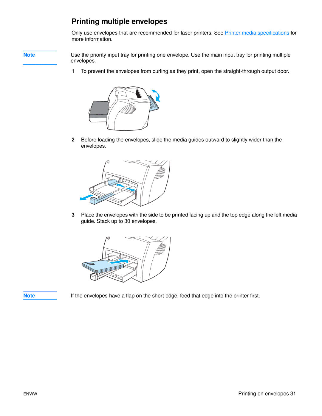 HP 1150 1300 1300n manual Printing multiple envelopes 