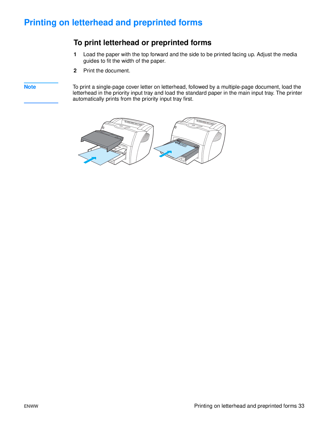 HP 1150 1300 1300n manual Printing on letterhead and preprinted forms, To print letterhead or preprinted forms 