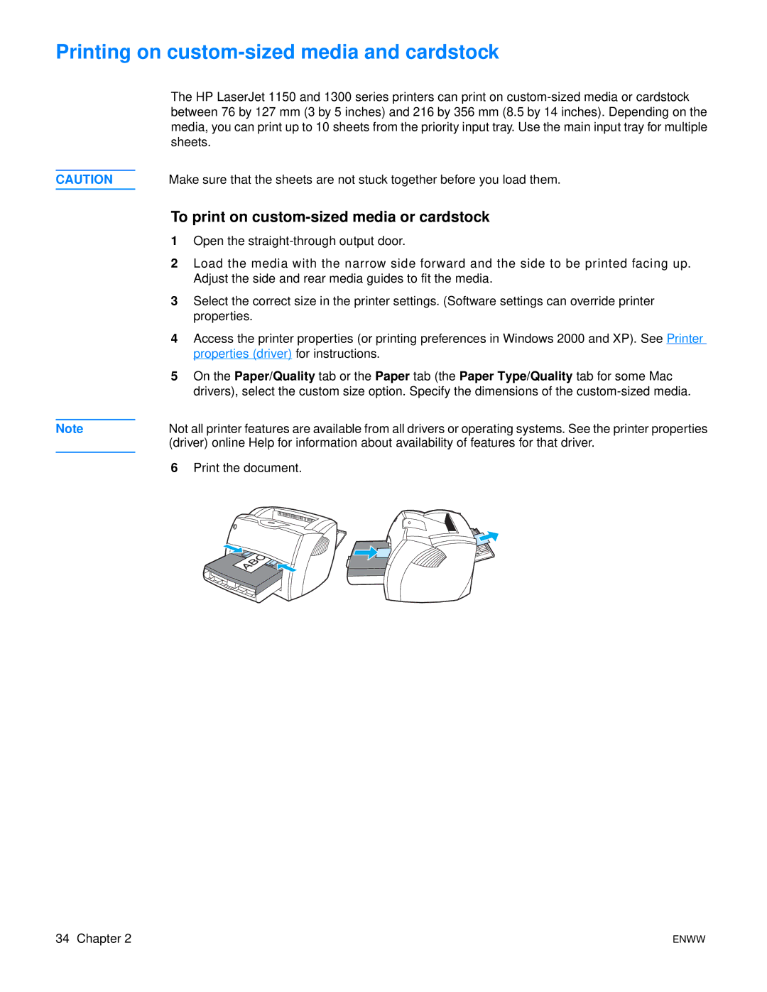 HP 1150 1300 1300n manual Printing on custom-sized media and cardstock, To print on custom-sized media or cardstock 