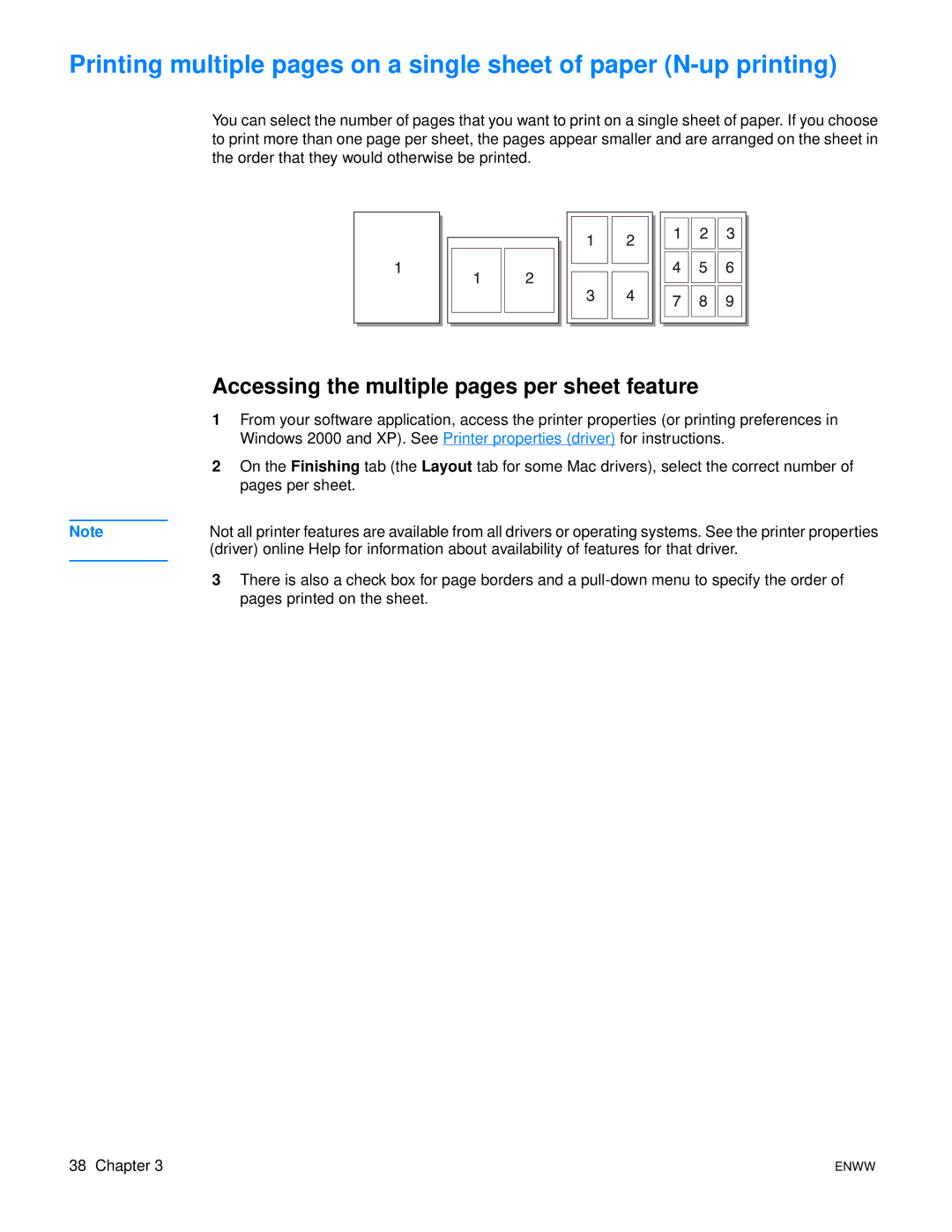 HP 1150 1300 1300n manual Accessing the multiple pages per sheet feature 