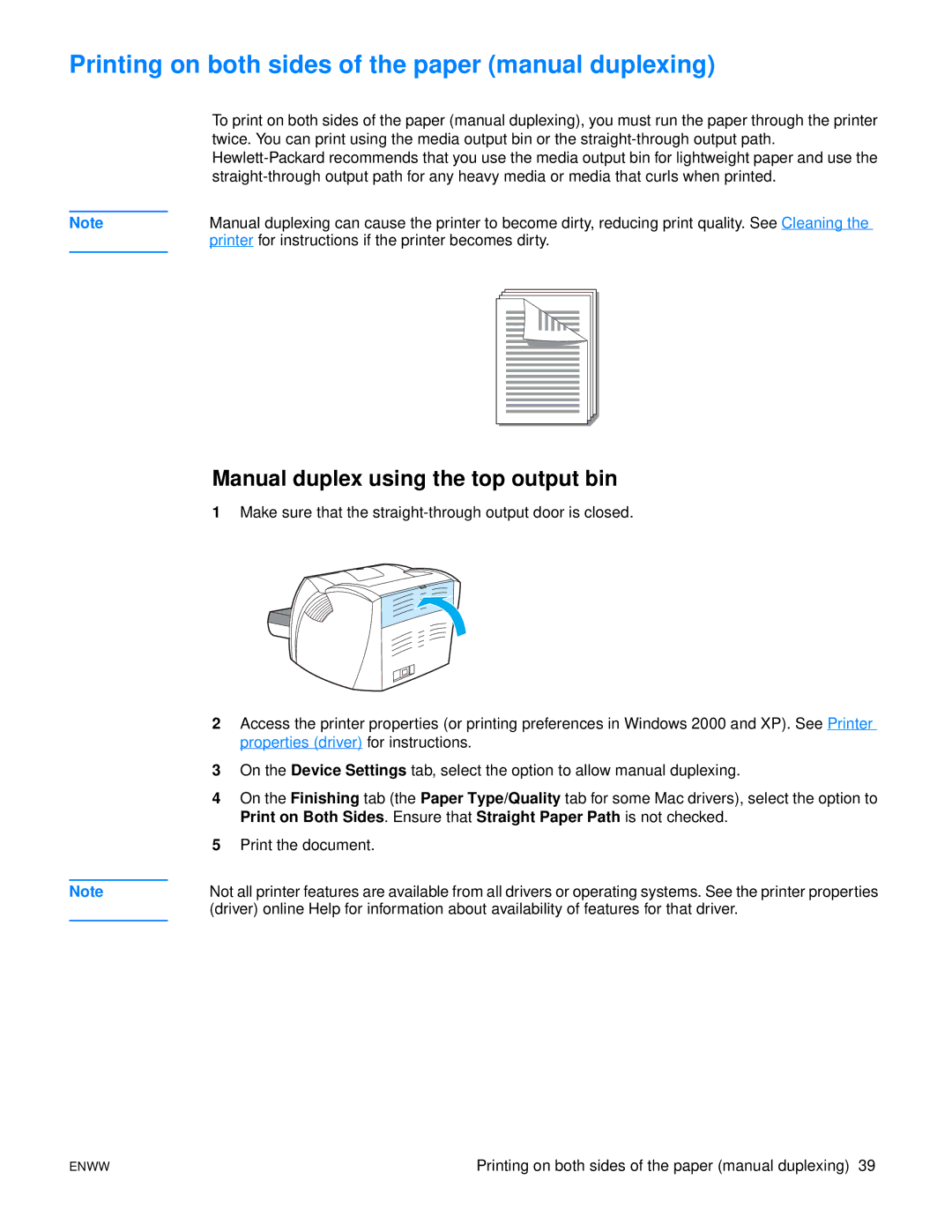 HP 1150 1300 1300n Printing on both sides of the paper manual duplexing, Manual duplex using the top output bin 