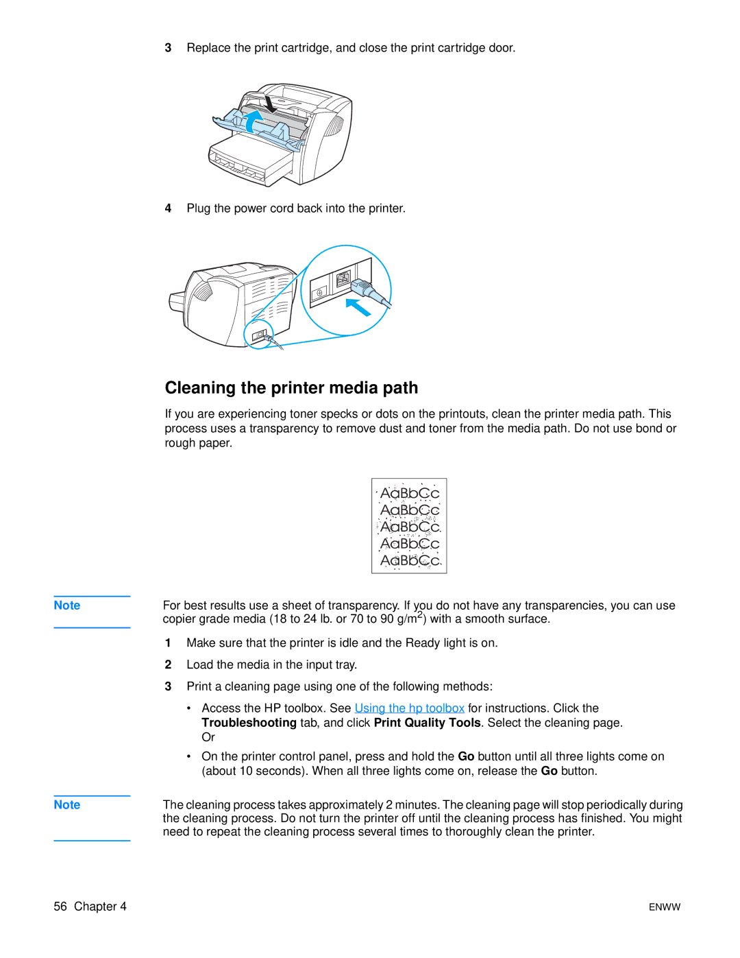 HP 1150 1300 1300n manual Cleaning the printer media path 