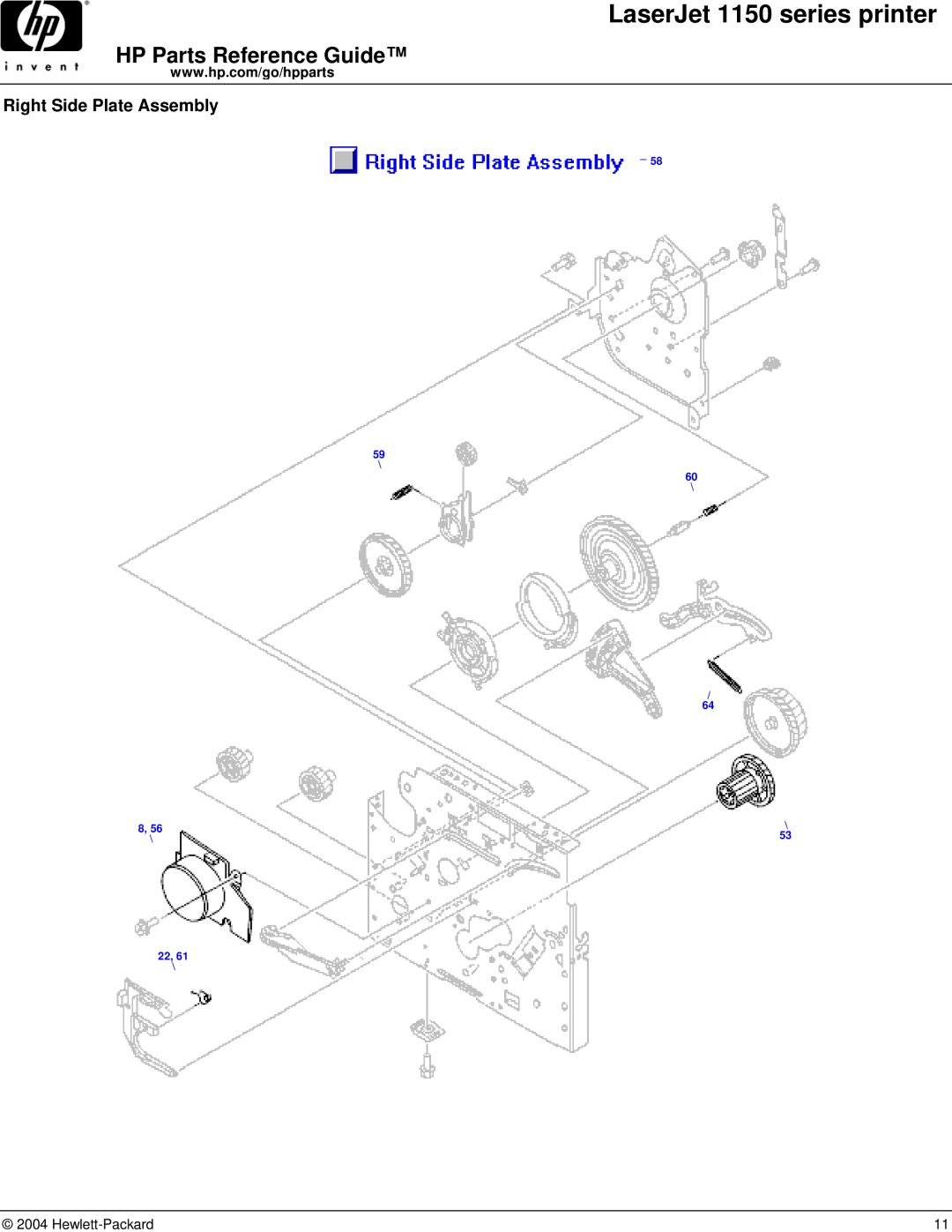 HP 1150 manual Right Side Plate Assembly 