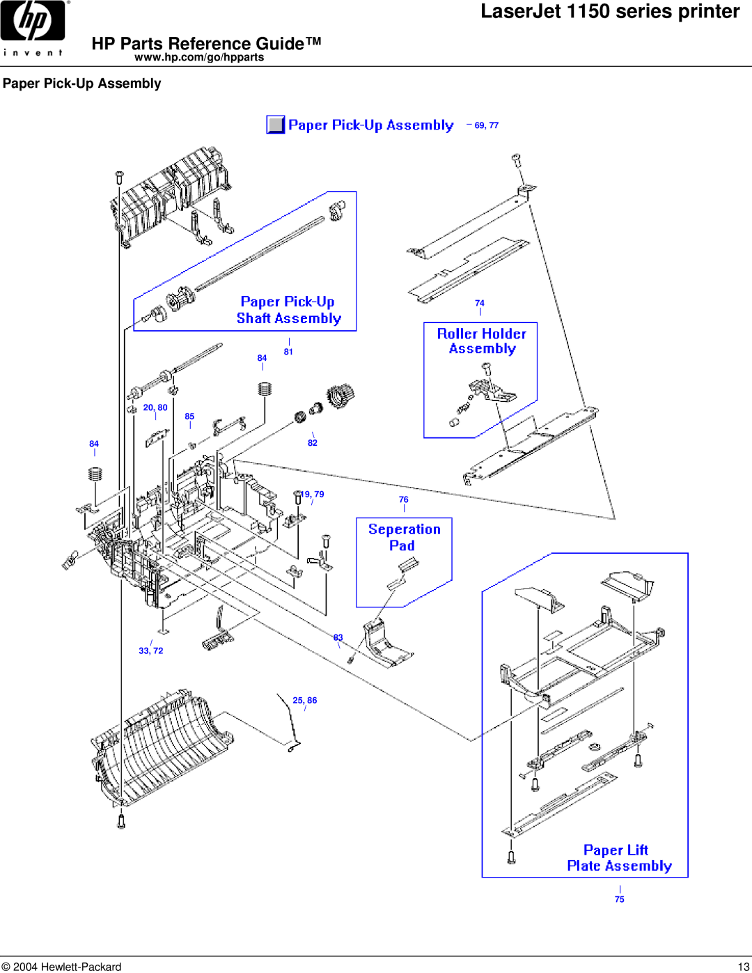 HP 1150 manual Paper Pick-Up Assembly 