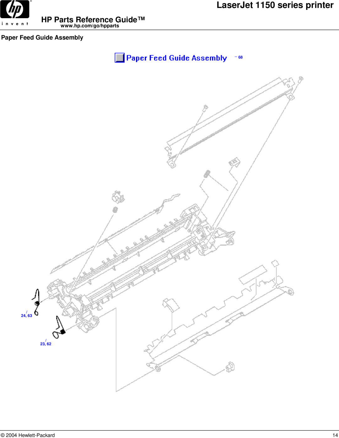 HP 1150 manual Paper Feed Guide Assembly 