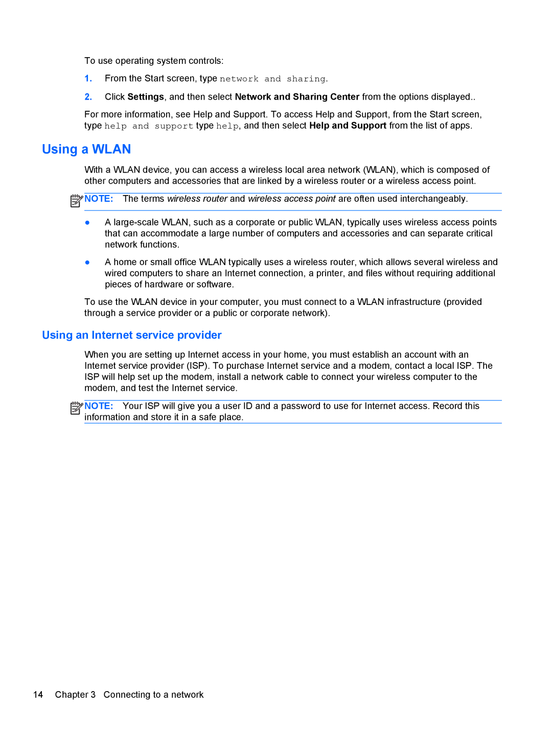 HP 11.6-Inch C2K41UA#ABA manual Using a Wlan, Using an Internet service provider 