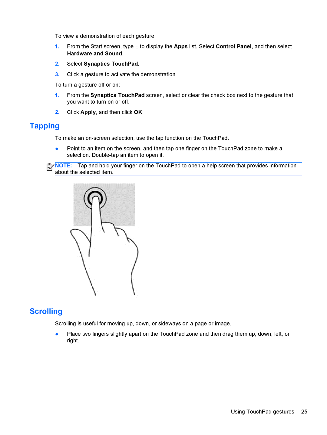 HP 11.6-Inch C2K41UA#ABA manual Tapping, Scrolling 