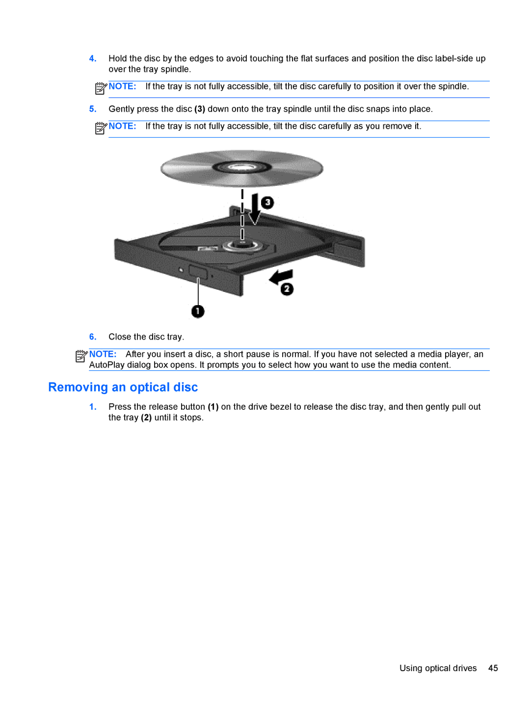 HP 11.6-Inch C2K41UA#ABA manual Removing an optical disc 