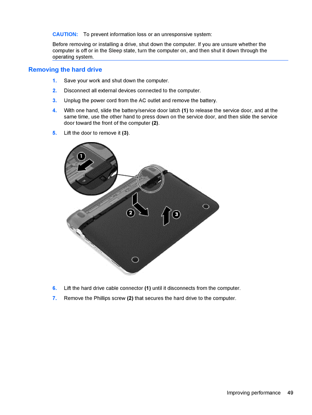 HP 11.6-Inch C2K41UA#ABA manual Removing the hard drive 