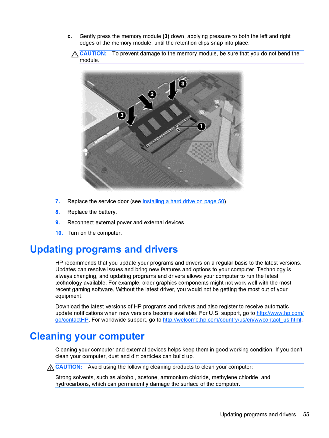 HP 11.6-Inch C2K41UA#ABA manual Updating programs and drivers, Cleaning your computer 