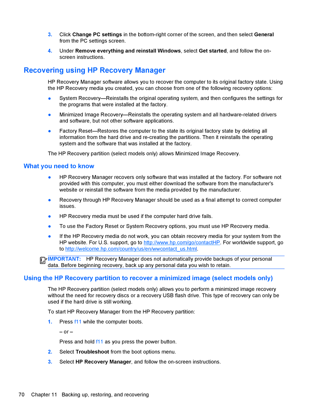 HP 11.6-Inch C2K41UA#ABA manual Recovering using HP Recovery Manager, What you need to know 