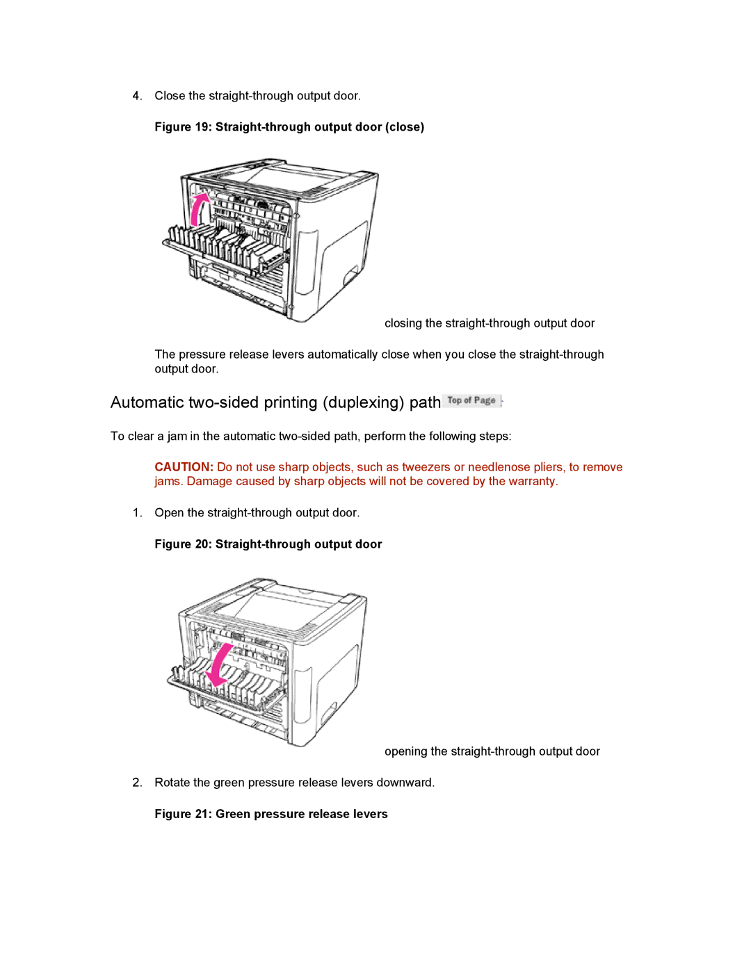 HP 1160 manual Automatic two-sided printing duplexing path, Straight-through output door close 