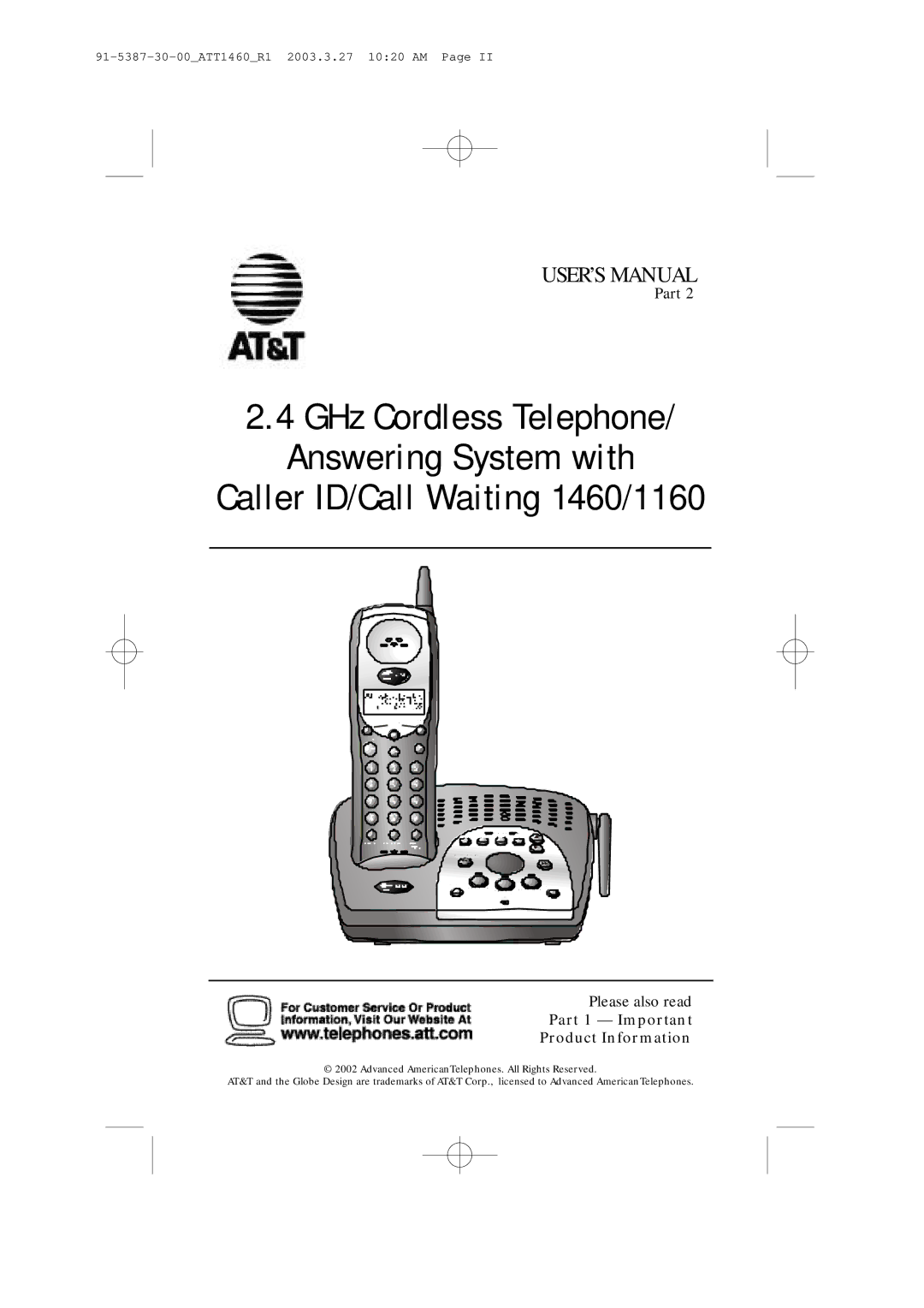 HP manual Caller ID/Call Waiting 1460/1160, Part 1 Important Product Information 