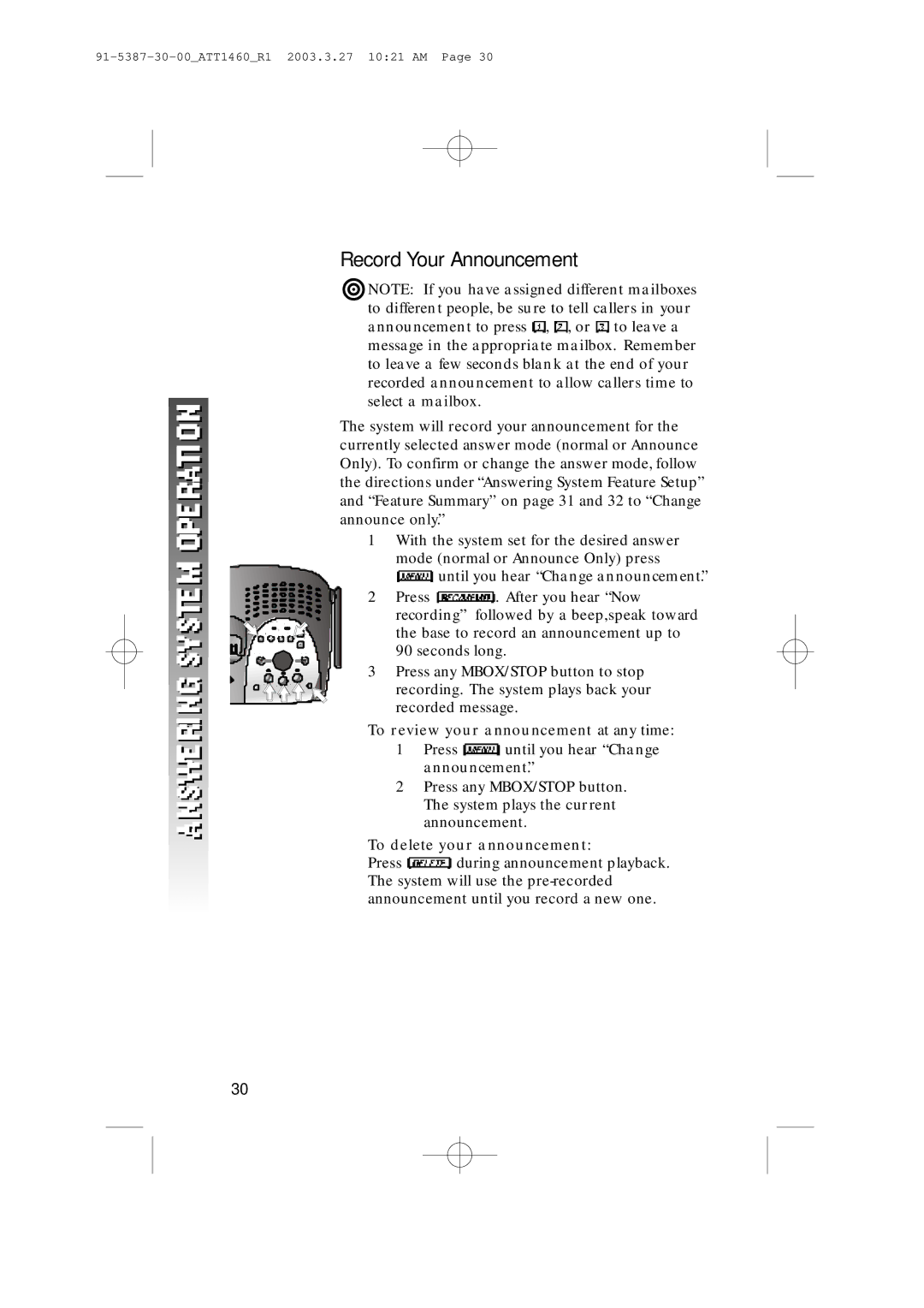 HP 1160 manual Record Your Announcement, To review your announcement at any time 