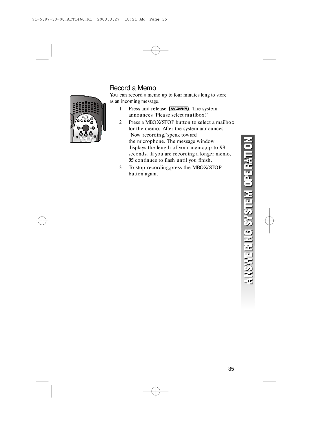 HP 1160 manual Record a Memo 