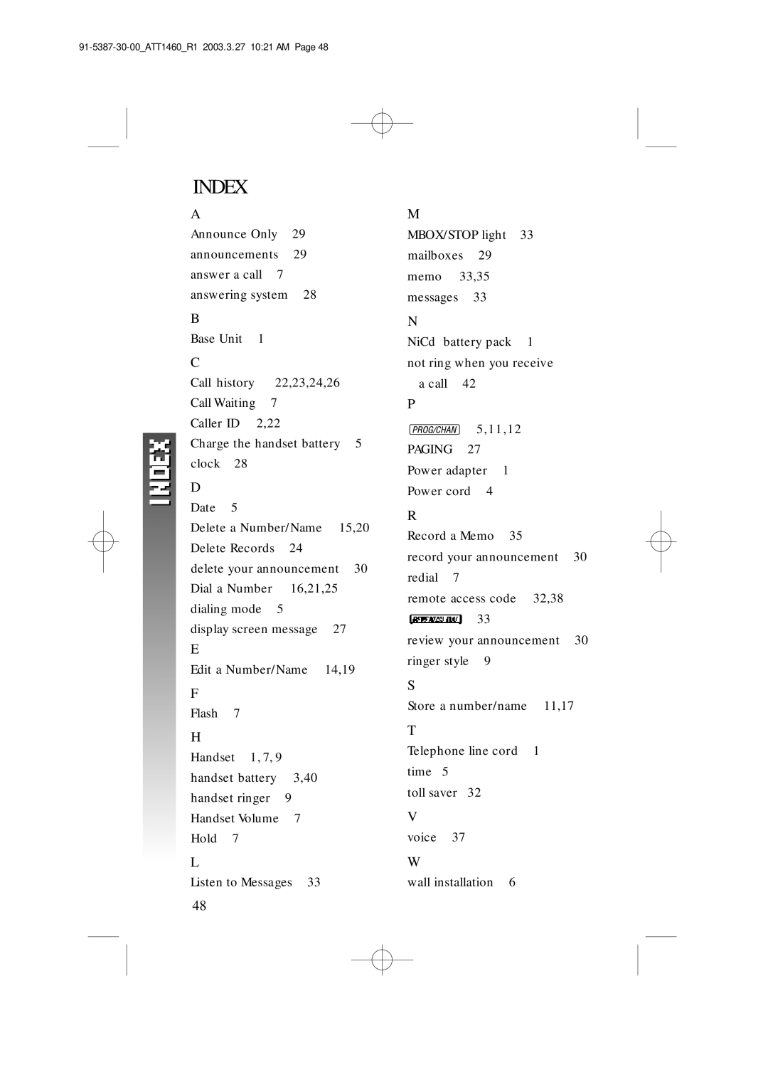 HP 1160 manual Index, Paging 