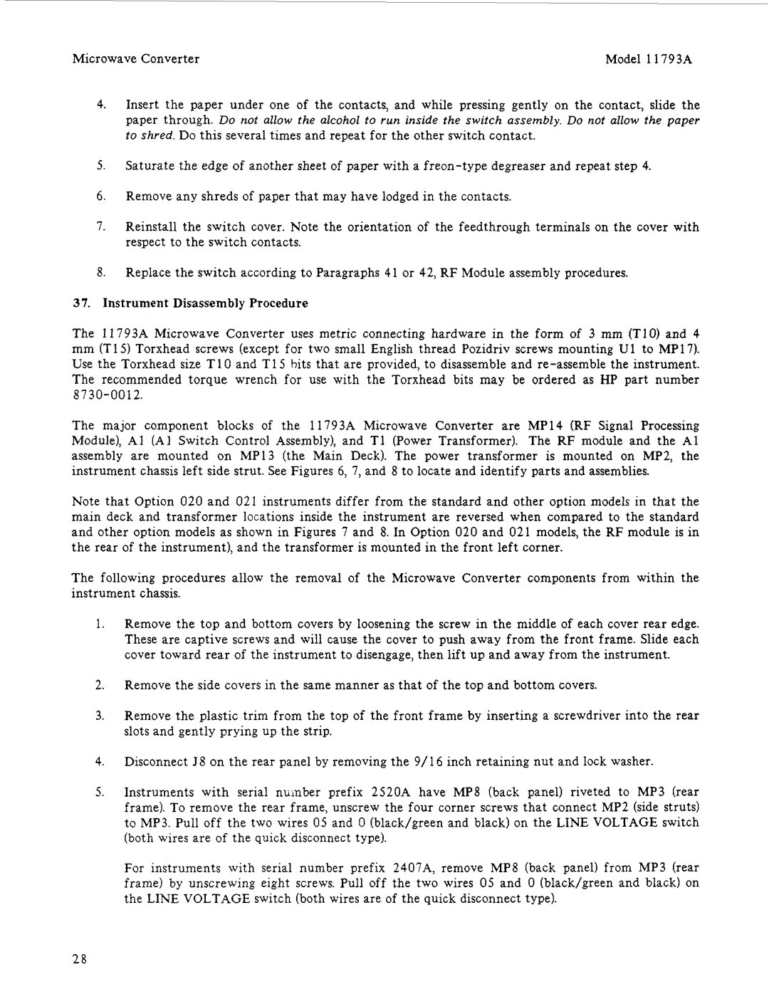 HP 11793A manual Instrument Disassembly Procedure 