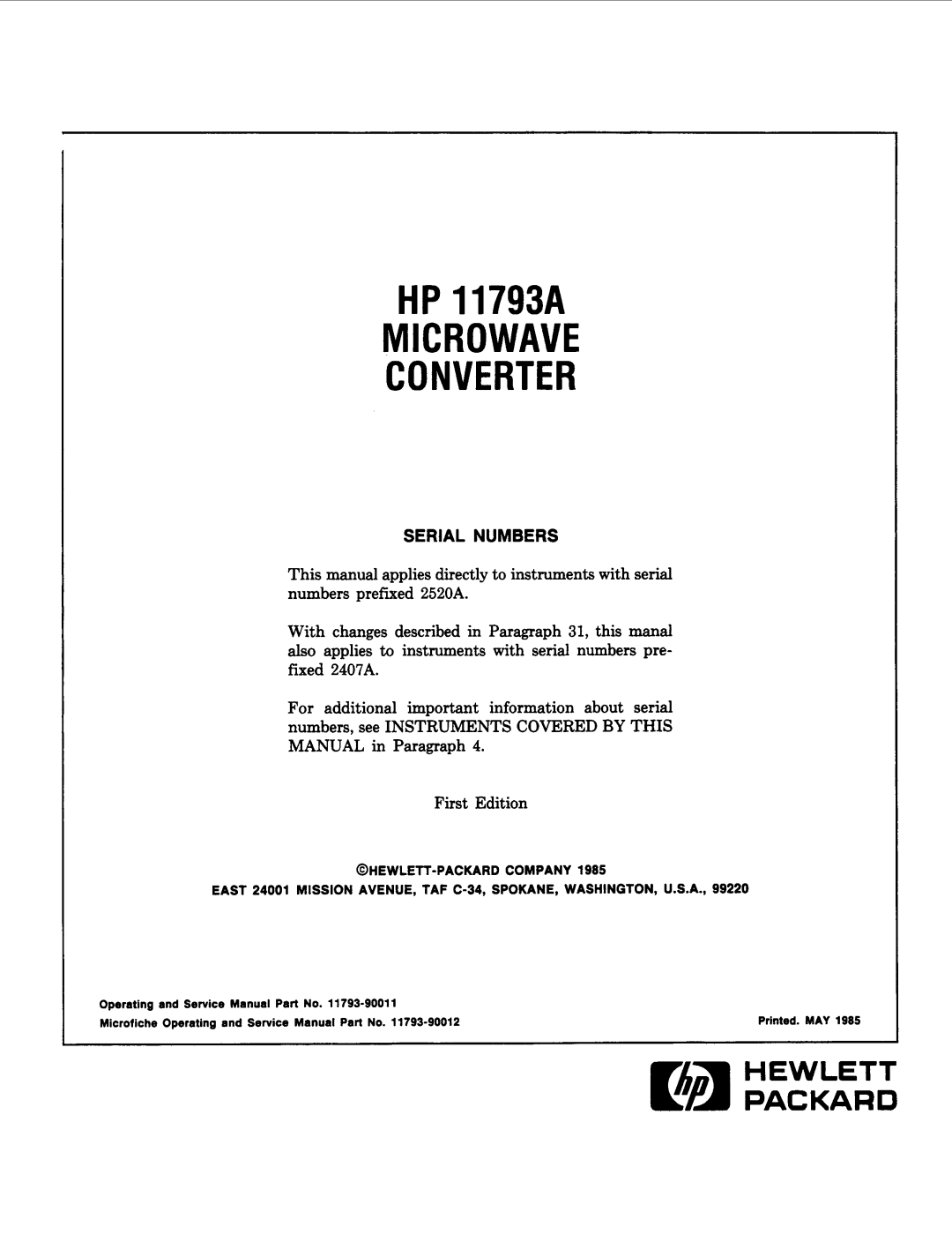 HP 11793A manual Microwave Converter 