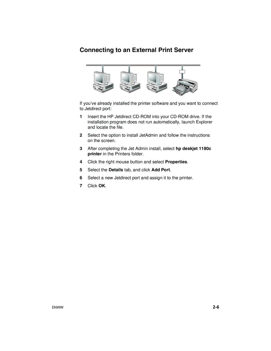 HP 1180C manual Connecting to an External Print Server 