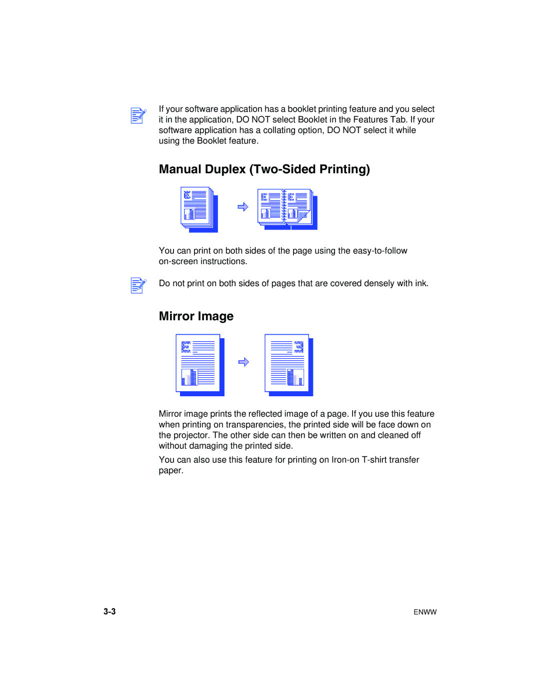 HP 1180C manual Manual Duplex Two-Sided Printing, Mirror Image 