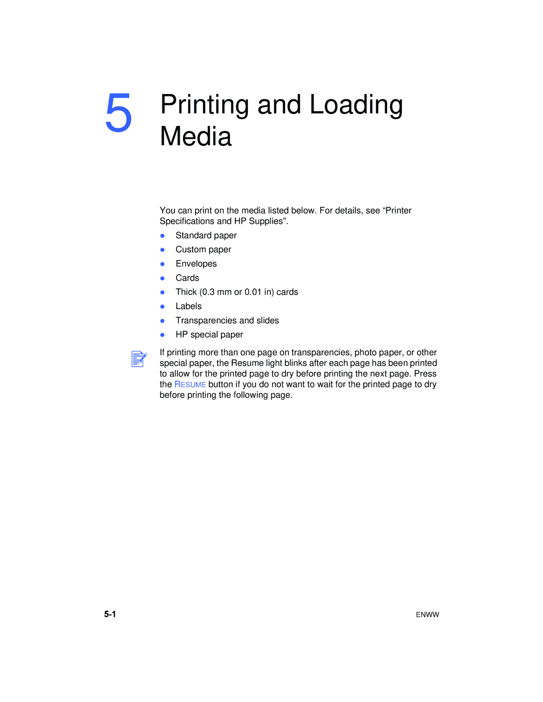 HP 1180C manual Printing and Loading, Media 