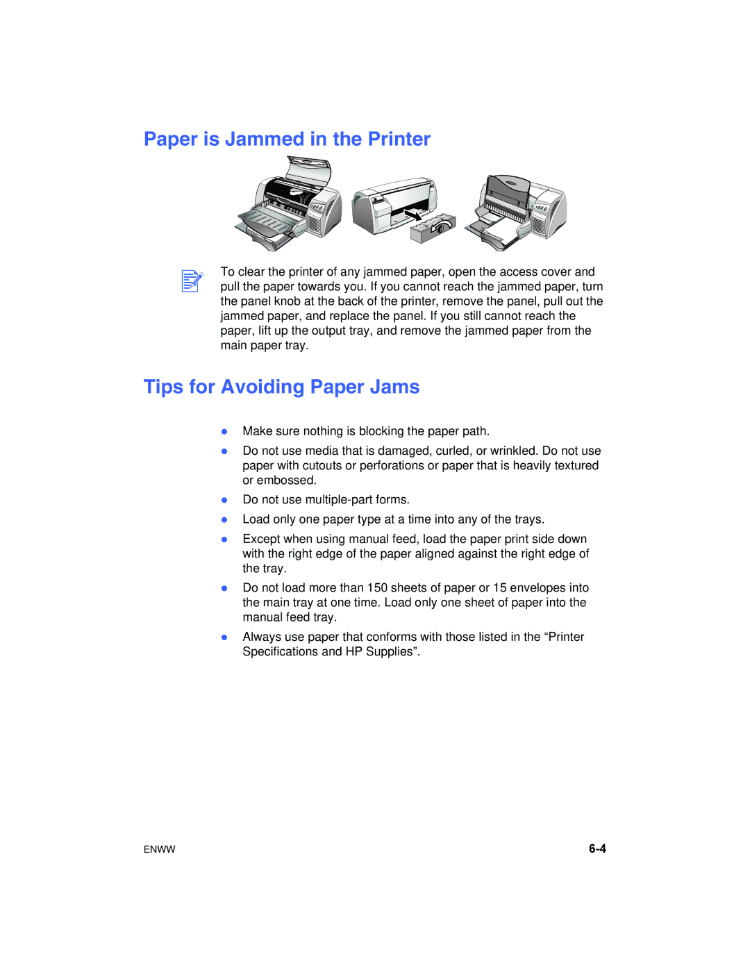 HP 1180C manual Paper is Jammed in the Printer, Tips for Avoiding Paper Jams 