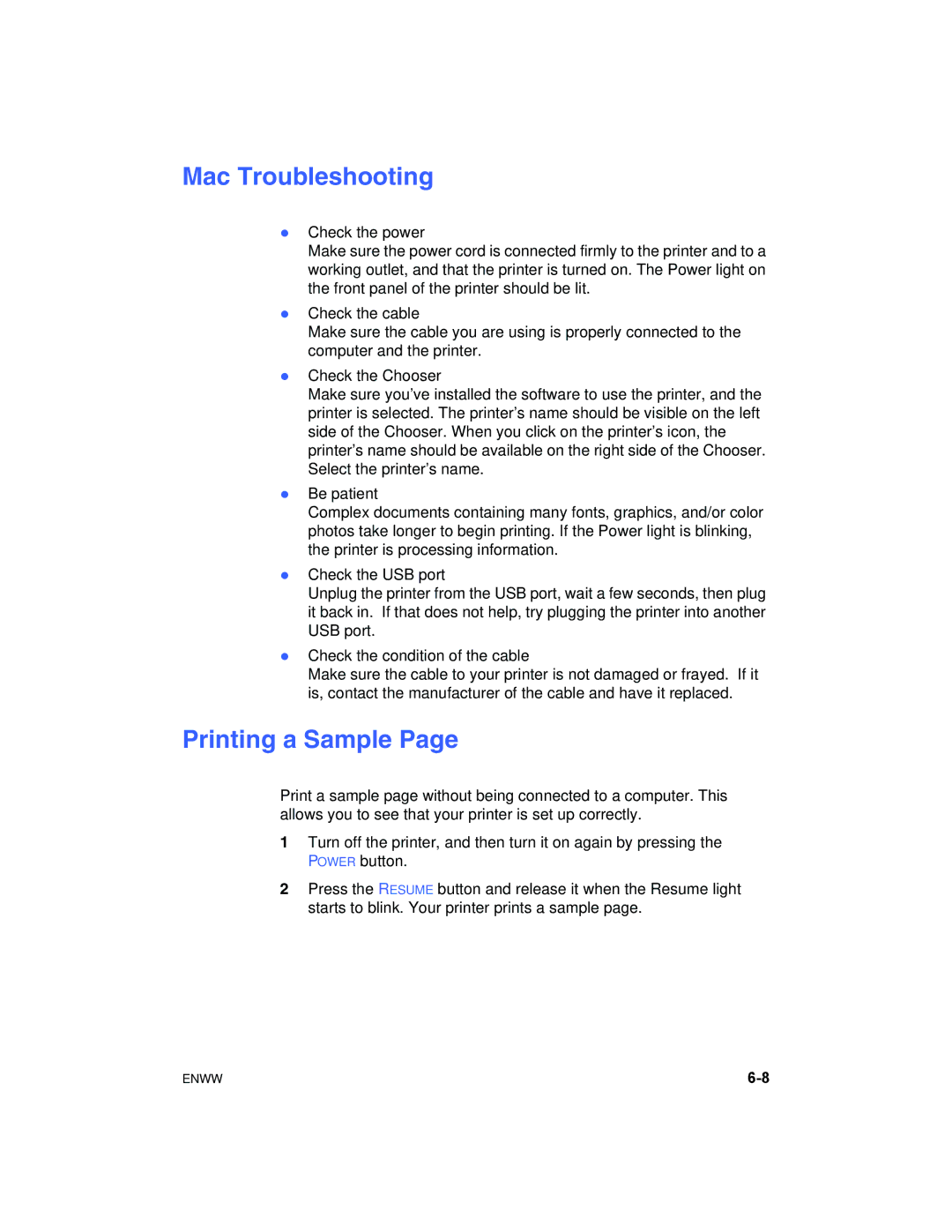 HP 1180C manual Mac Troubleshooting, Printing a Sample 