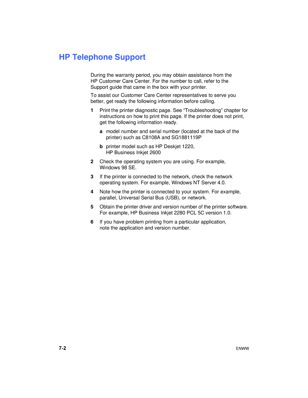 HP 1180C manual HP Telephone Support 