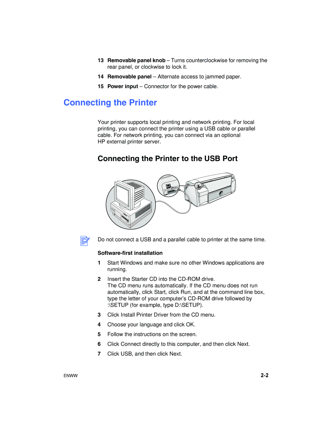 HP 1180C manual Connecting the Printer to the USB Port 