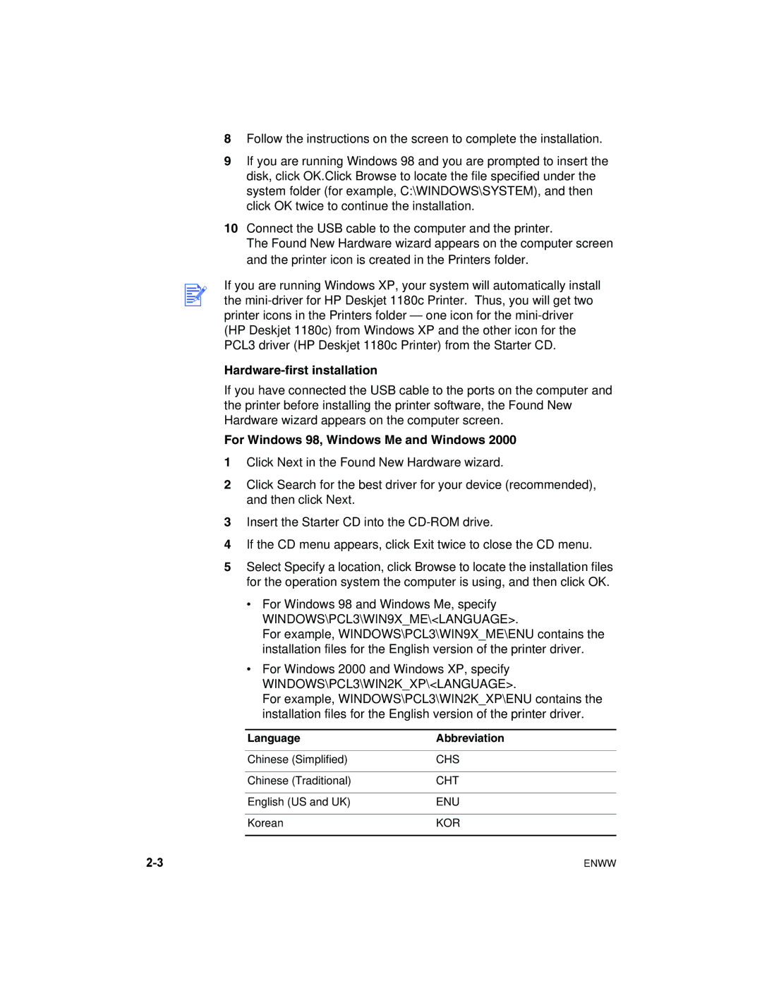 HP 1180C manual Hardware-first installation 