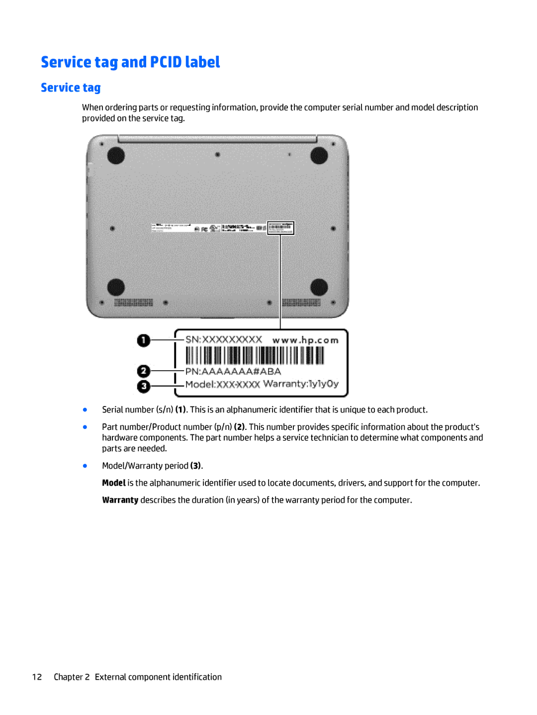 HP 11-n041ca x360, 11t-n000 x360, 11-n038ca x360, 11-n040ca x360, 11-n012dx x360, 11-n010dx x360 Service tag and Pcid label 