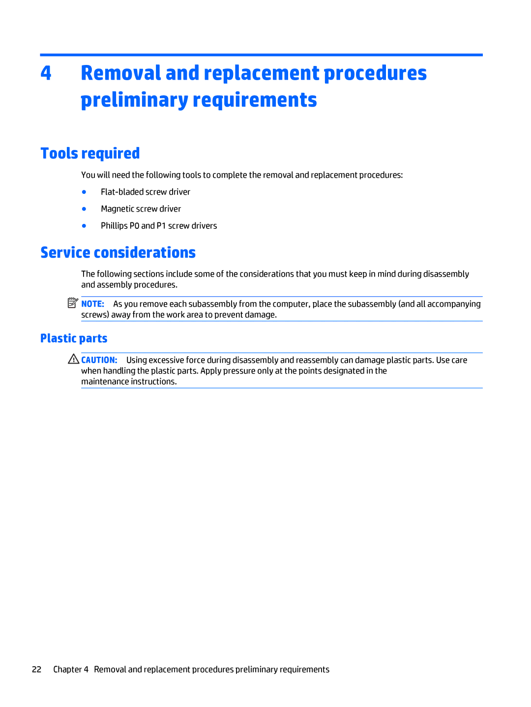 HP 11-n040ca x360, 11t-n000 x360, 11-n038ca x360, 11-n041ca x360 manual Tools required, Service considerations, Plastic parts 