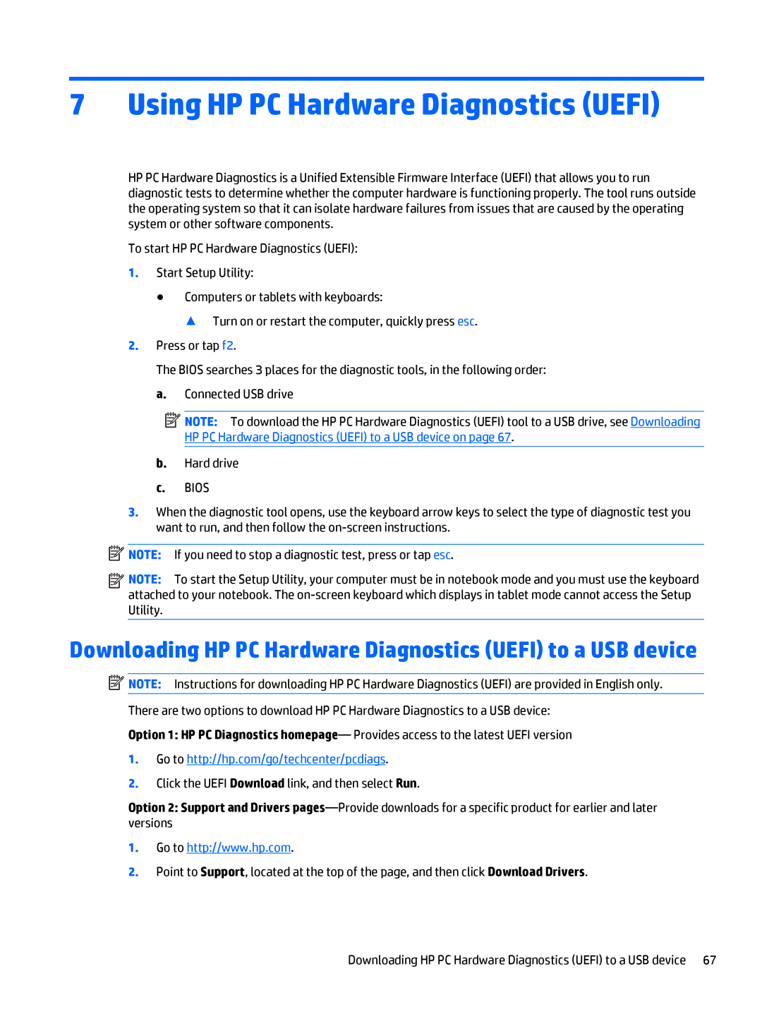 HP 11-n040ca x360 manual Using HP PC Hardware Diagnostics Uefi, Downloading HP PC Hardware Diagnostics Uefi to a USB device 