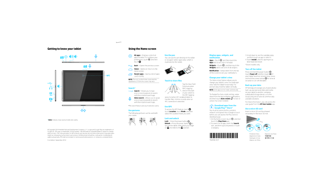 HP 12 Pro manual Getting to know your tablet, Using the Home screen 