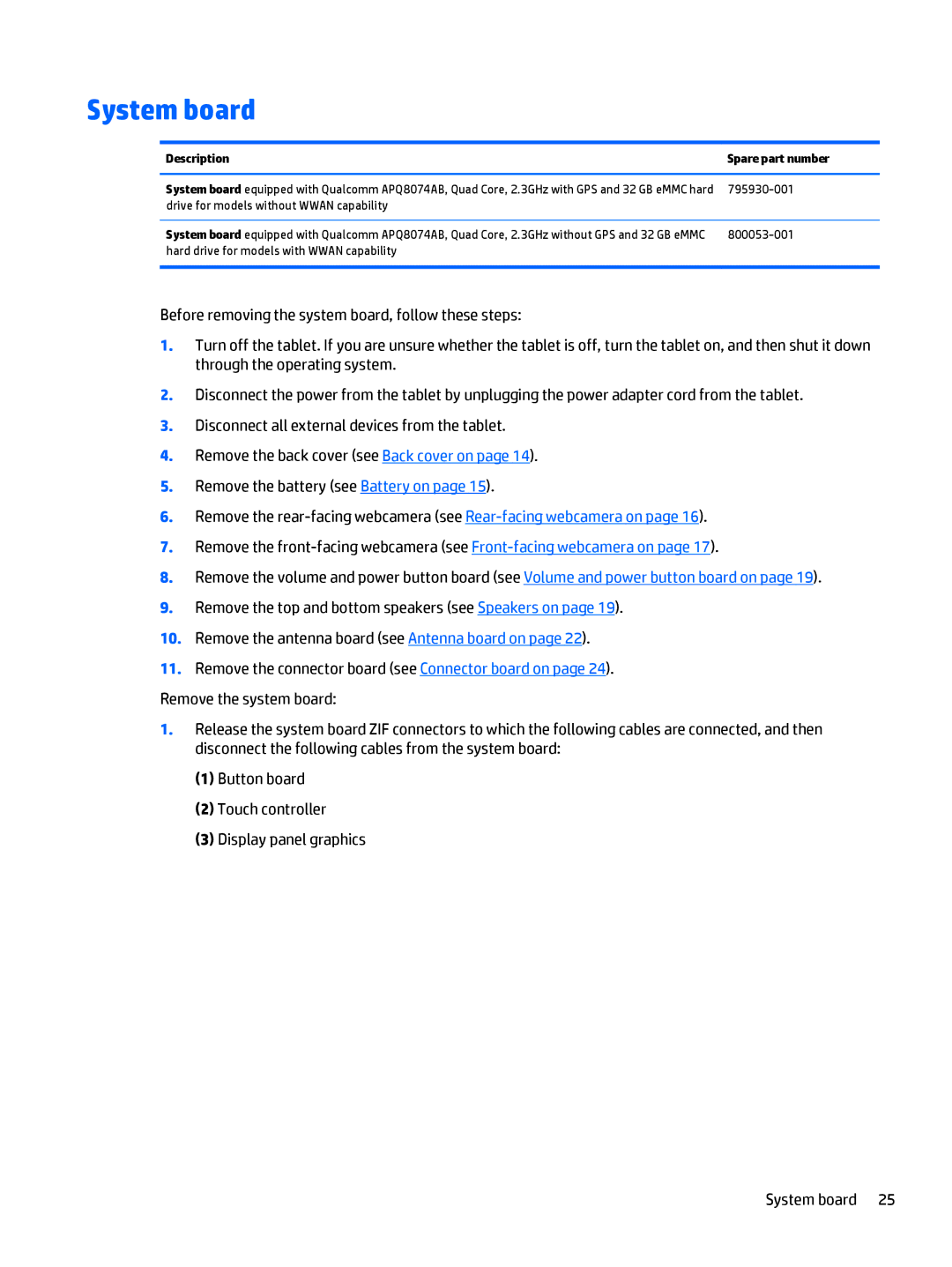 HP 12 Pro manual System board, Drive for models without Wwan capability 