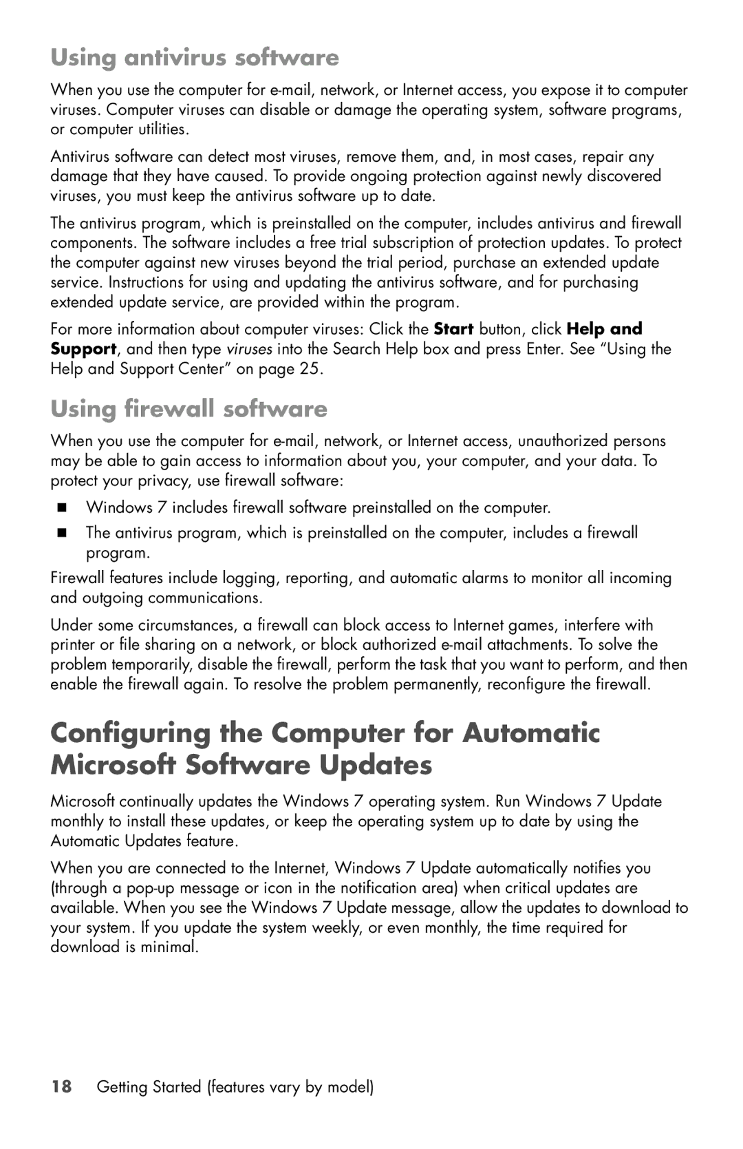 HP 800-089, 120-1000z, 120-1031, 120-1150xt, 120-1134, 120-1133w, 120-1333w Using antivirus software, Using firewall software 