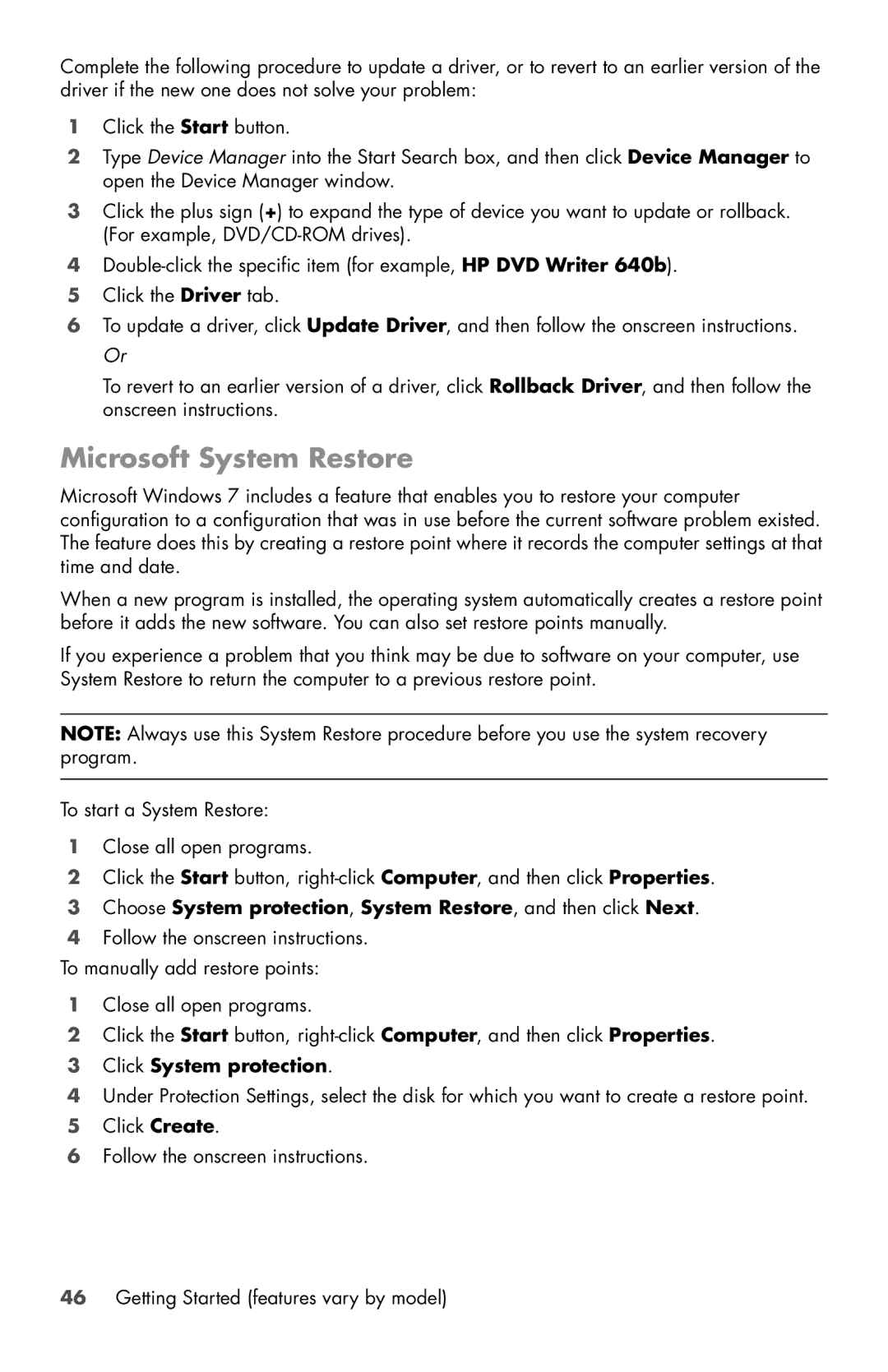 HP h9-1386, 120-1000z, 120-1031, 120-1150xt, 120-1134, 120-1133w, 120-1333w Microsoft System Restore, Click System protection 