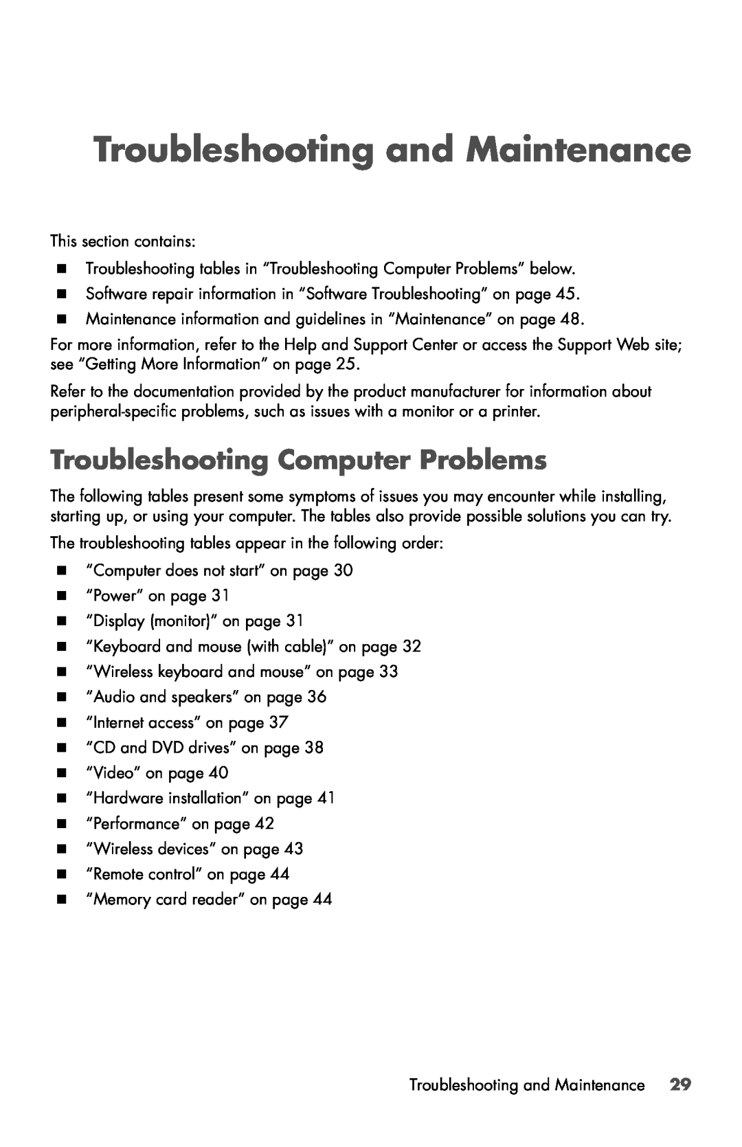 HP 810-209, 120-1000z, 120-1031, 120-1150xt, 120-1134 manual Troubleshooting and Maintenance, Troubleshooting Computer Problems 