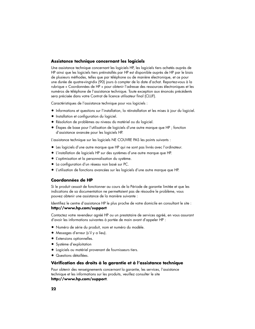 HP 120-1134, 120-1150xt, 120-1133w, 120-1132, 120-1135 manual Assistance technique concernant les logiciels, Coordonnées de HP 