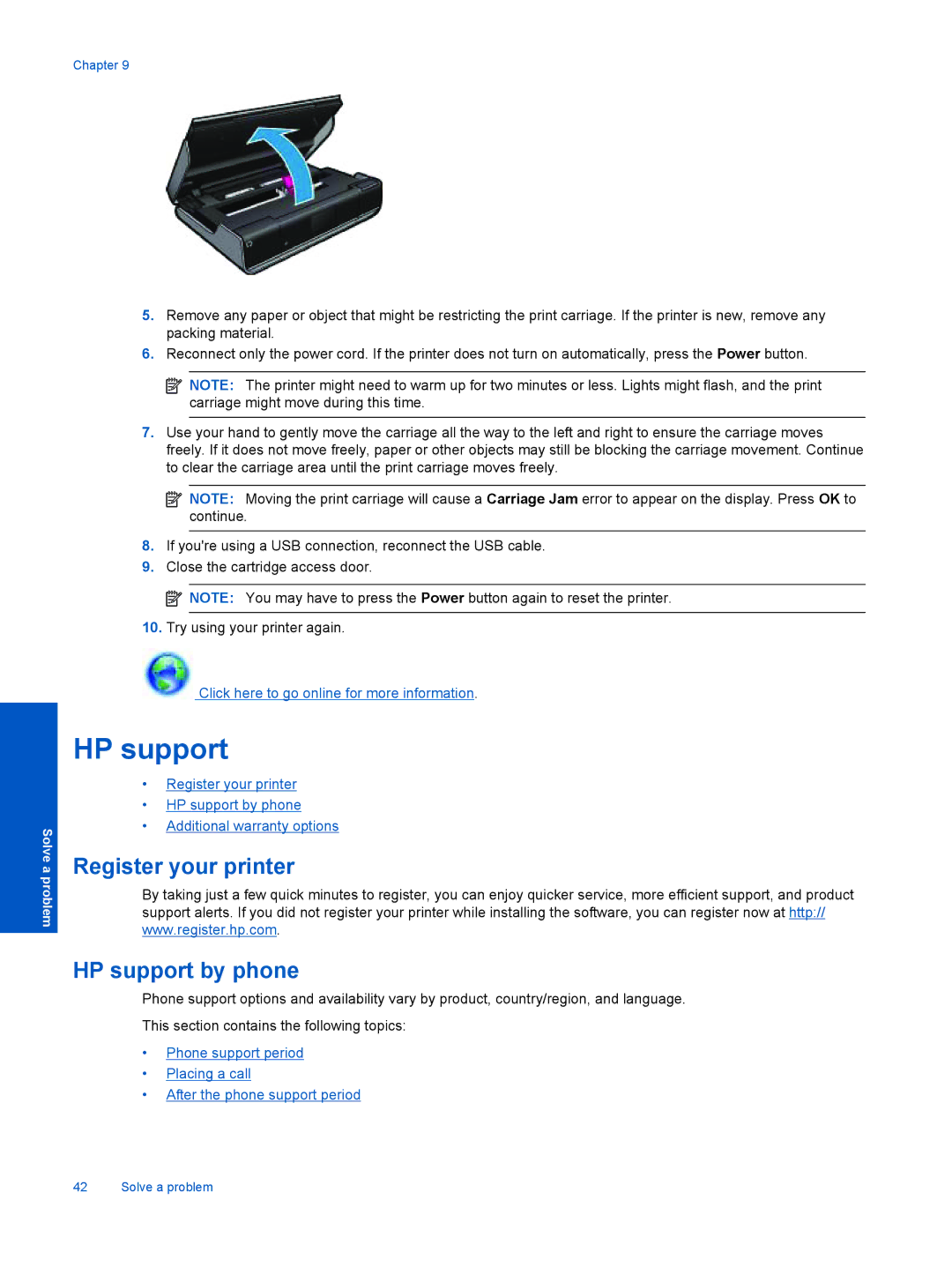 HP 120 Inkjet Multifunction 120-113 manual Register your printer HP support by phone 