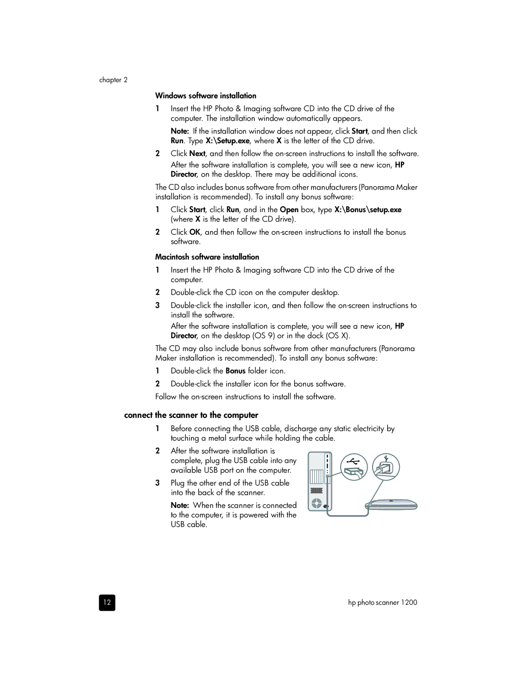 HP 1200 Photo manual Connect the scanner to the computer, Double-click the Bonus folder icon 