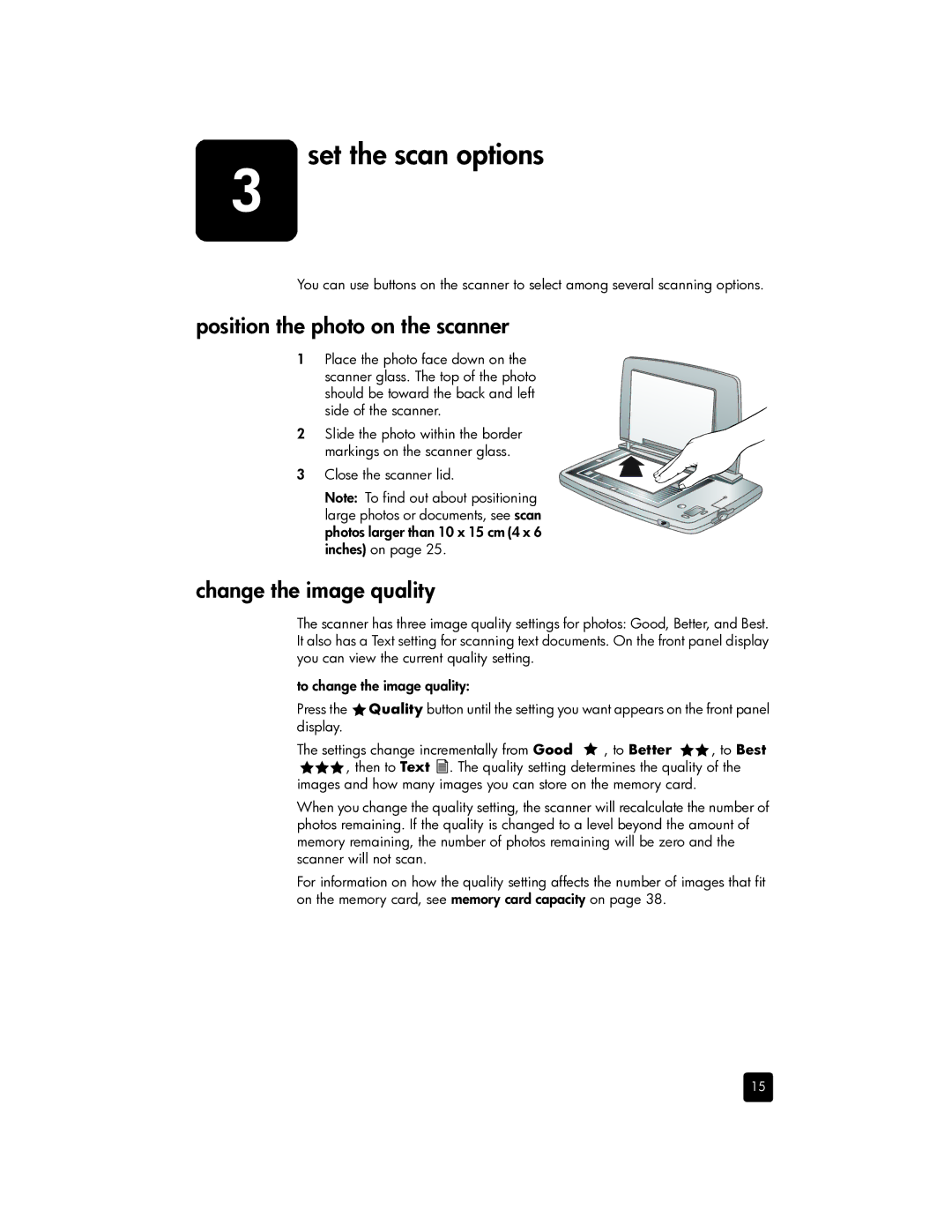 HP 1200 Photo manual Position the photo on the scanner, Change the image quality 