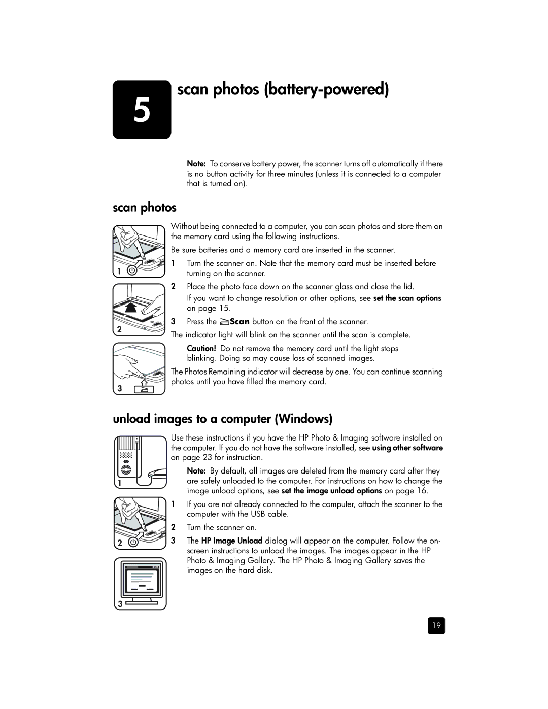 HP 1200 Photo manual Scan photos, Unload images to a computer Windows 