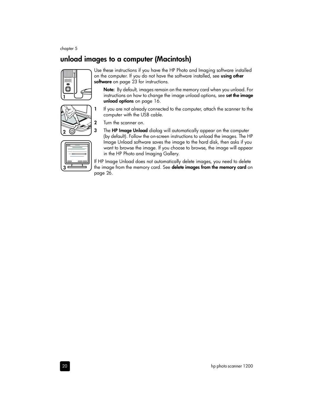 HP 1200 Photo manual Unload images to a computer Macintosh 